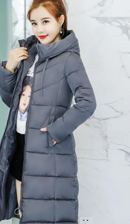 Classic Gray Hooded Puffer Coat for Women