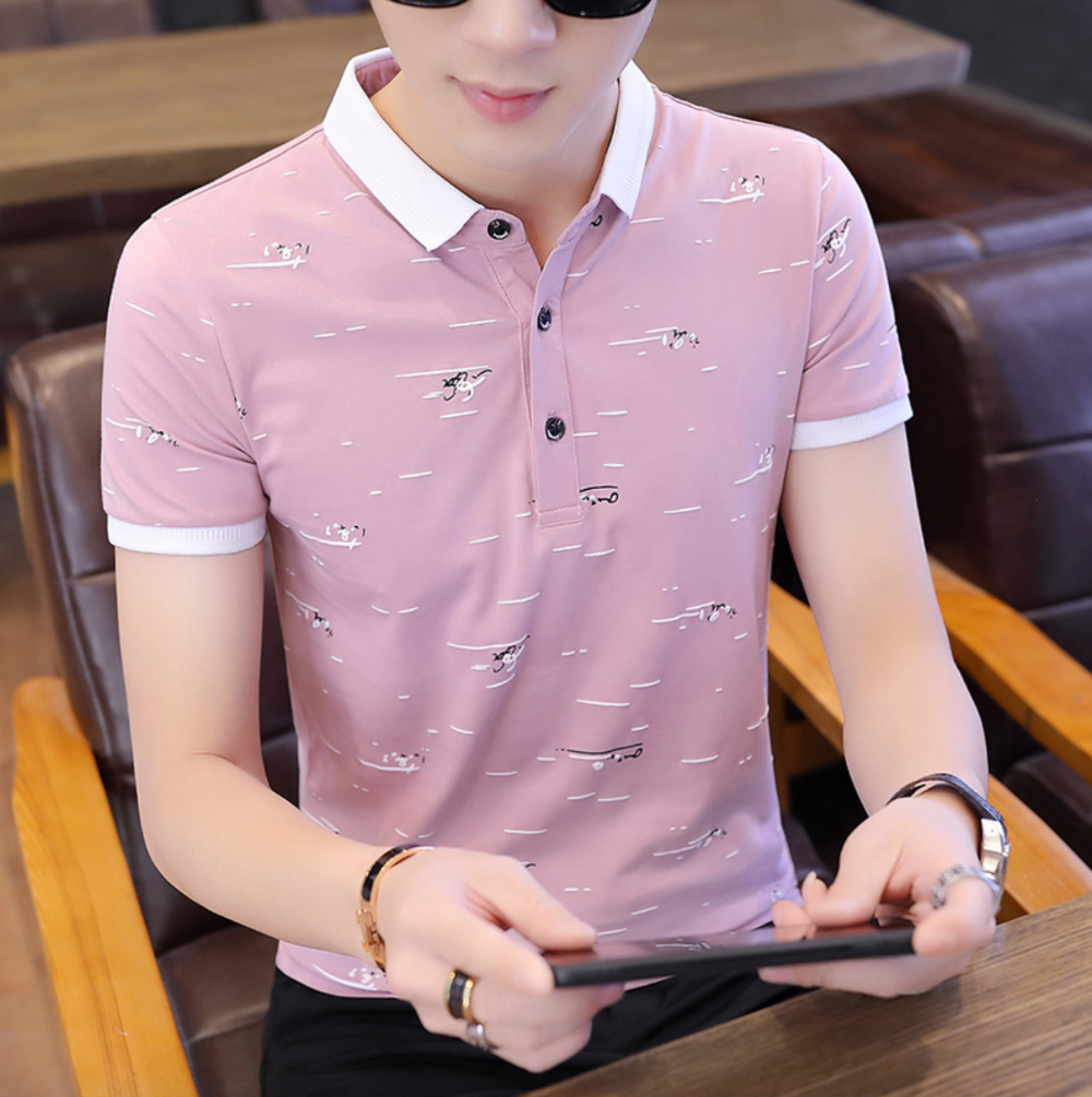 Printed Two-Toned Polo Shirt for Men