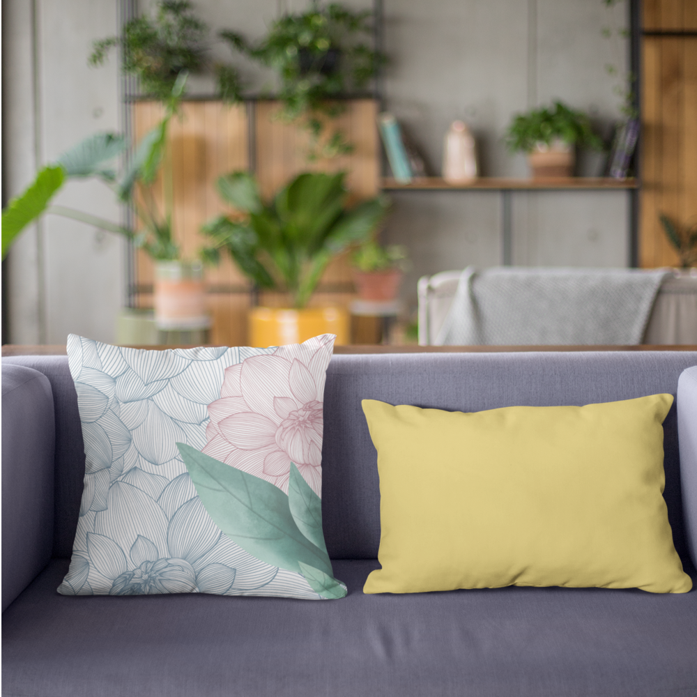 Faux Suede Square Cushion with Floral Prints on Both Sides for Double Bed