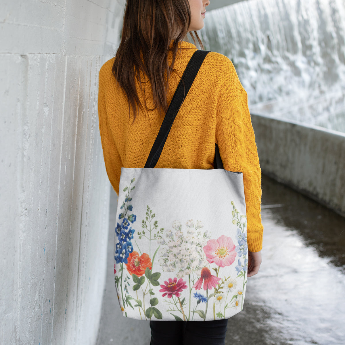Medium Tote Bag with Floral Print on Both Sides