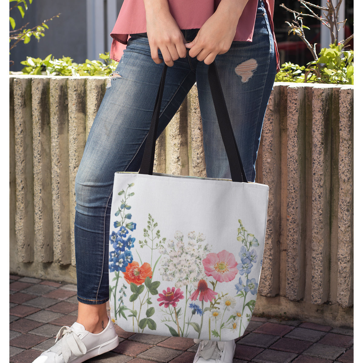 Medium Tote Bag with Floral Print on Both Sides