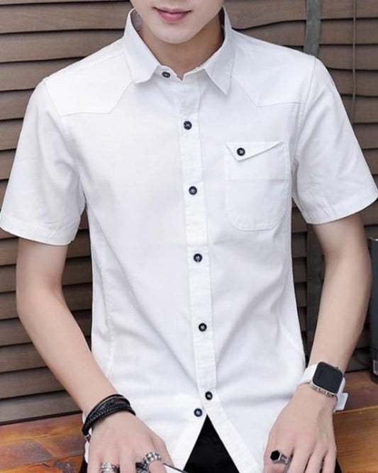 Short Sleeve Shirt with Flip Pockets for Men