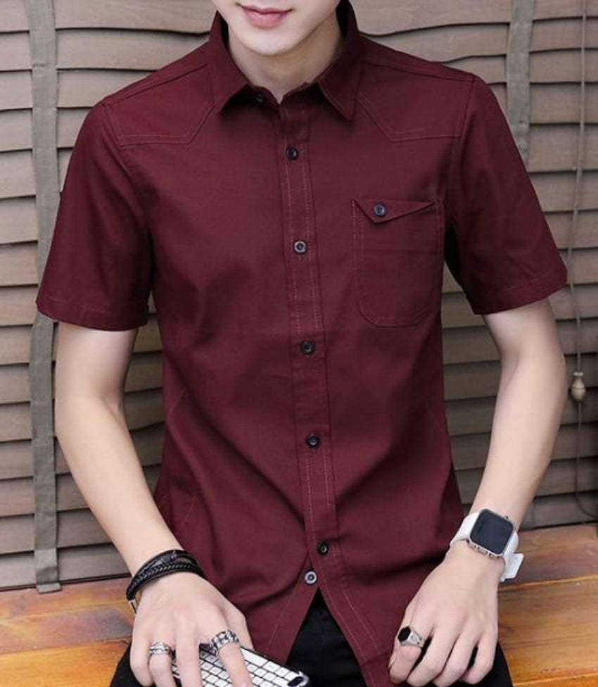 Short Sleeve Shirt with Flip Pockets for Men