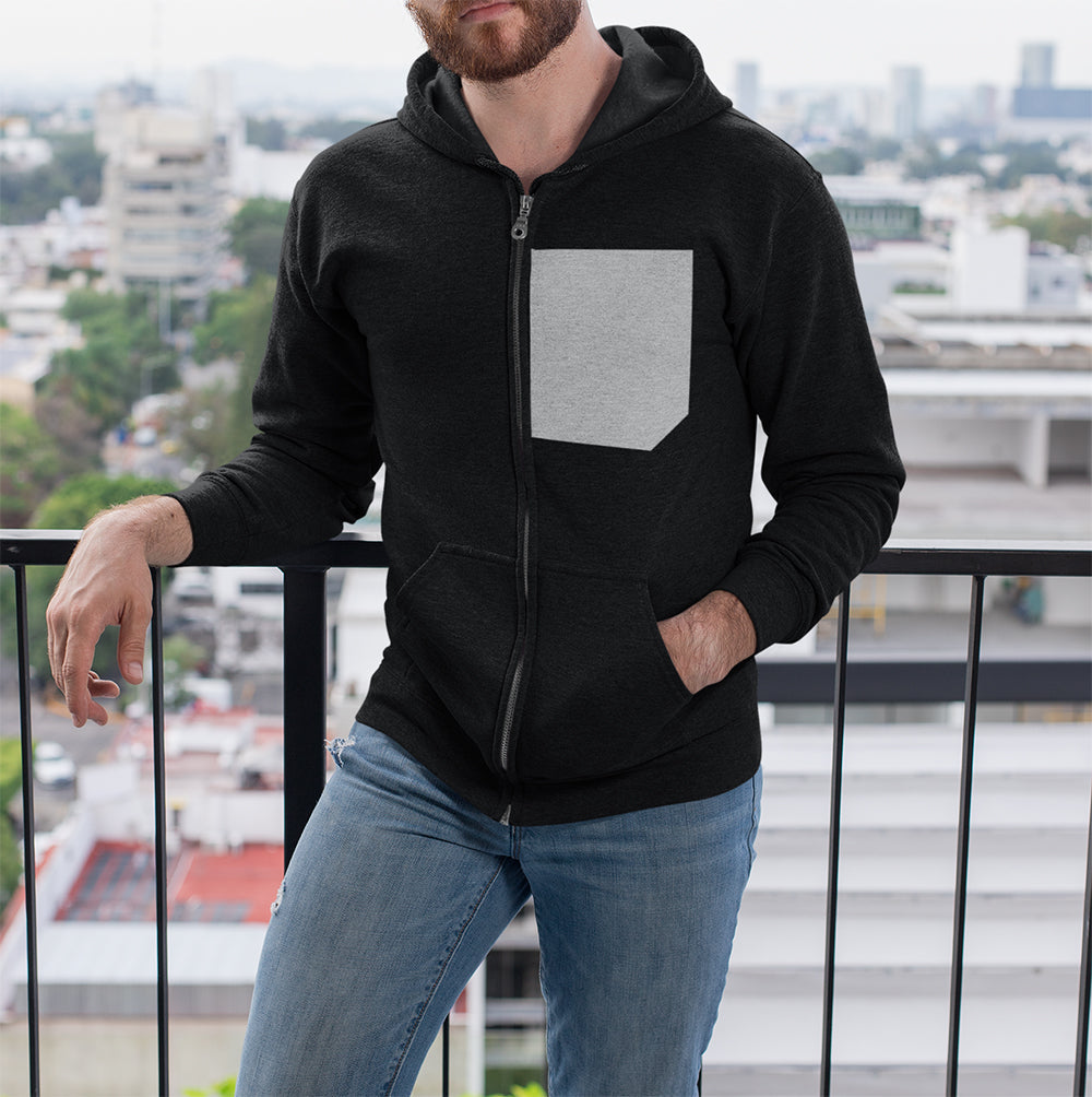 Gray Zip Up Hoodie with Faux Pocket - Men's Heavy Blend