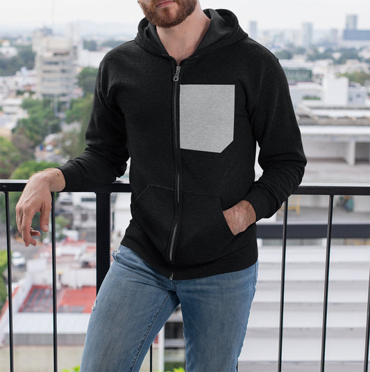Gray Zip Up Hoodie with Faux Pocket - Men's Heavy Blend