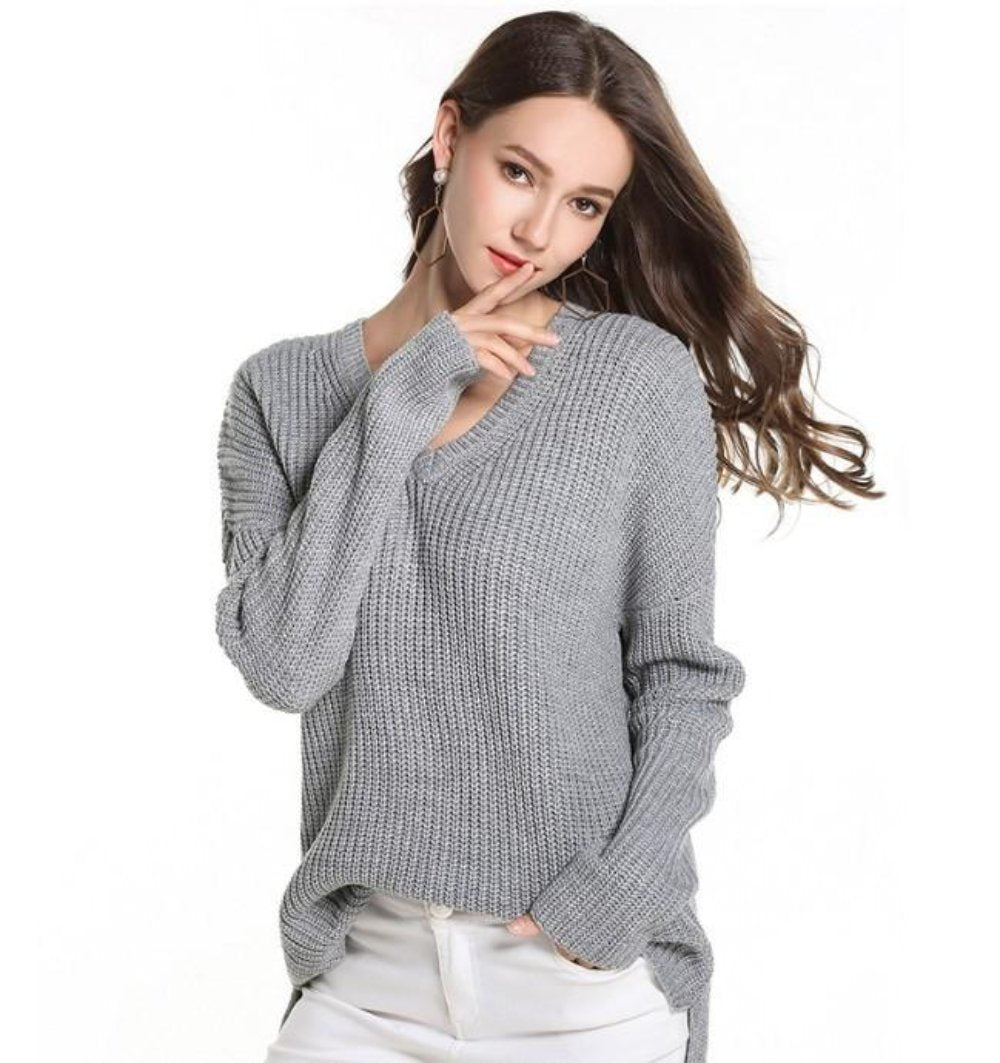 Casual Sweater for Women with a V Neck Design