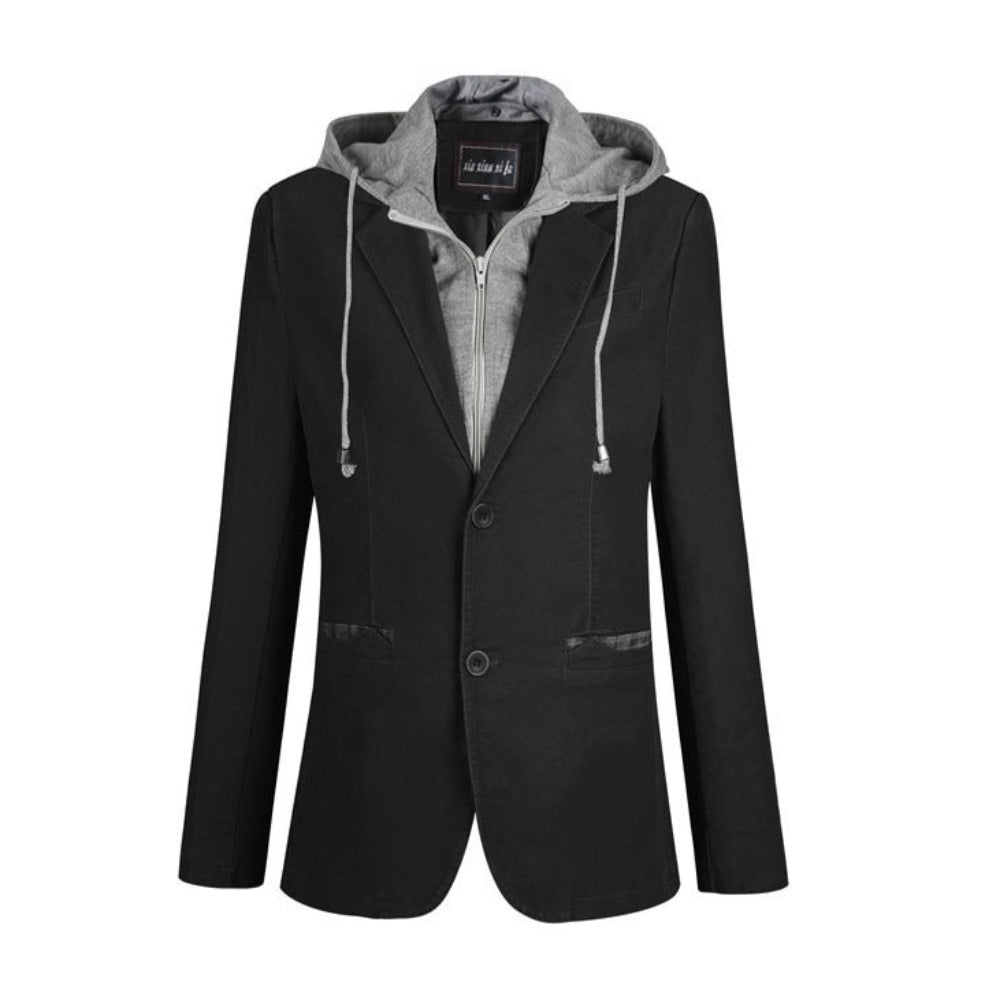 Black Hooded Blazer for Men's Urban Fashion
