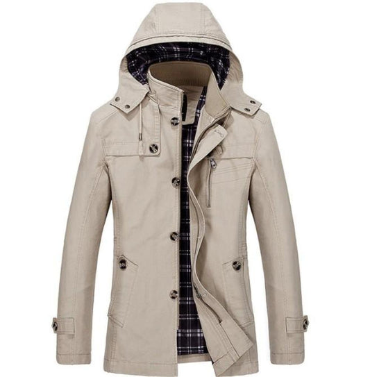 Winter Trench Coat with Mid Length and Hood for Men