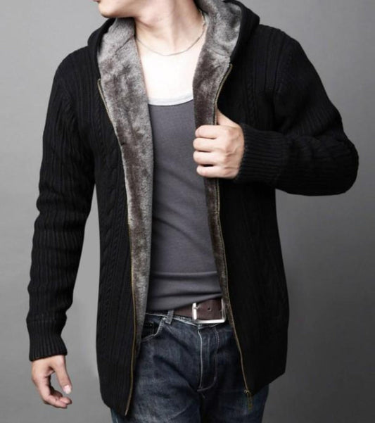Layered Inner Mens Hooded Cardigan