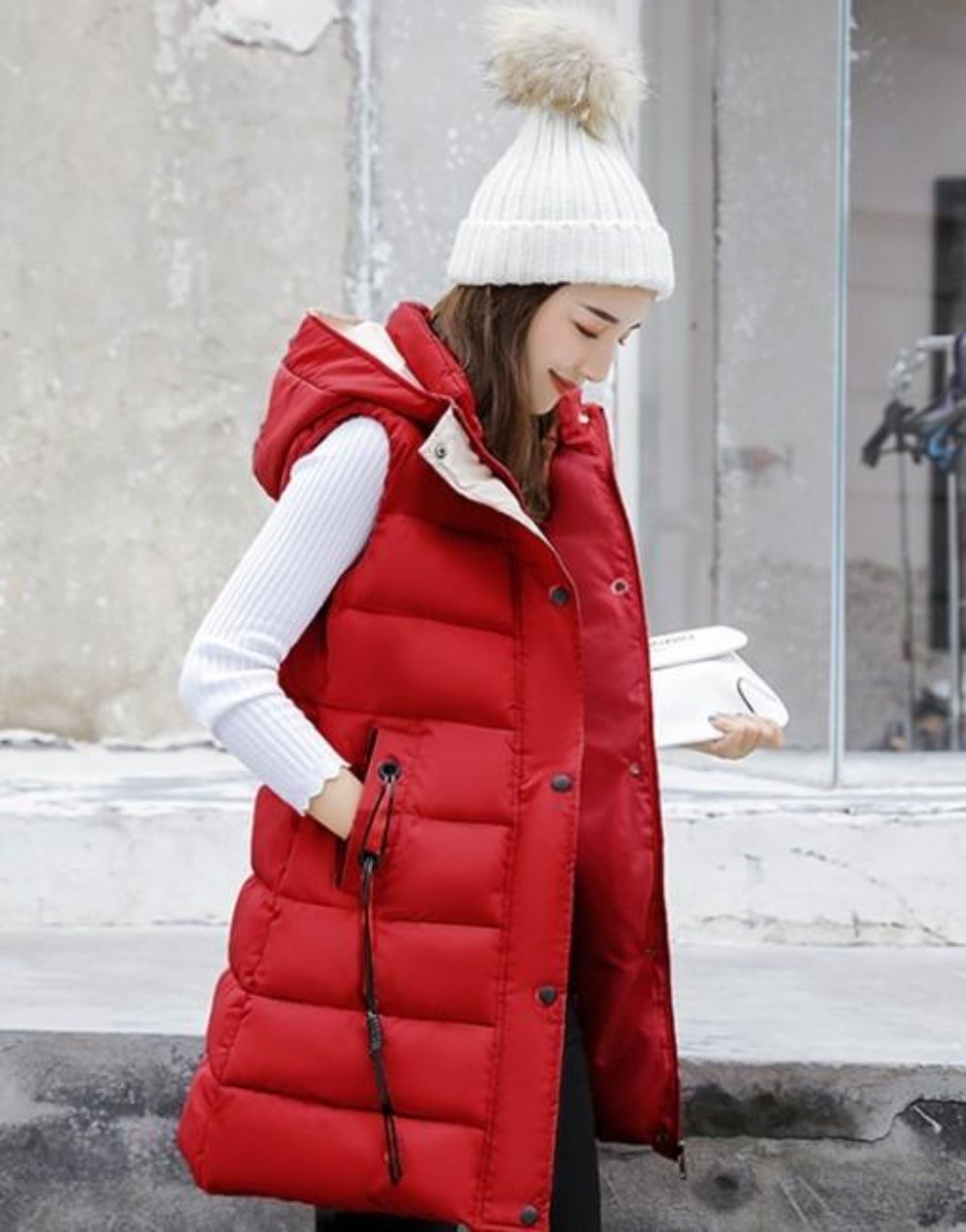 Classic Black High Collar Hooded Puffer Winter Vest for Women
