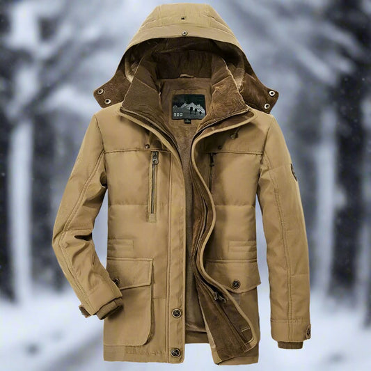 Hooded Winter Parka Coat for Men with Inner Fleece