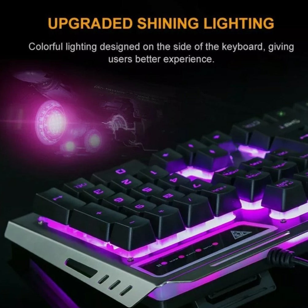 Metallic Silver Gaming Keyboard and Mouse Set with Ninja Dragon Design