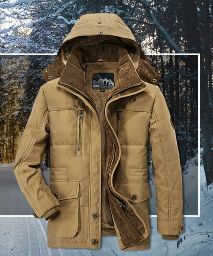 Hooded Winter Parka Coat for Men with Inner Fleece
