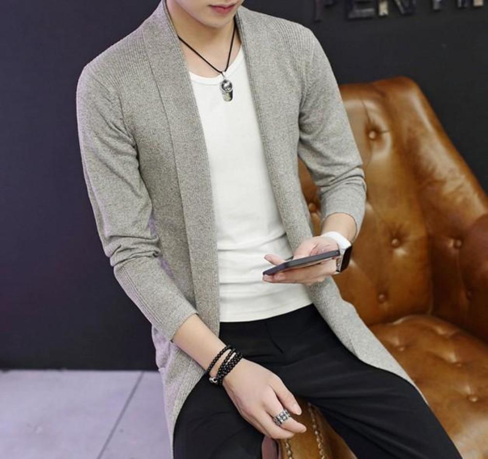 Men's Cardigan with Shawl Collar and Medium Length