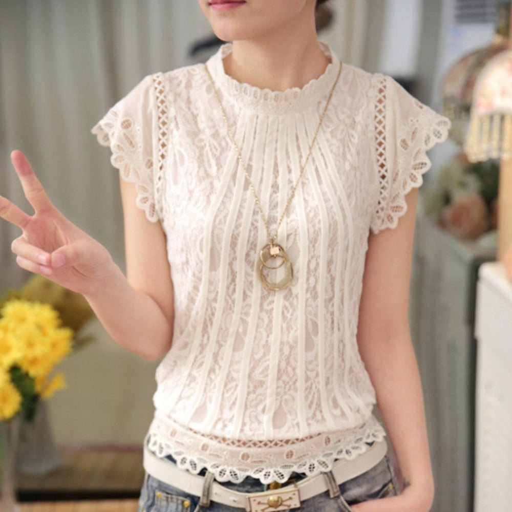 Short-Sleeved Lace Blouse for Women