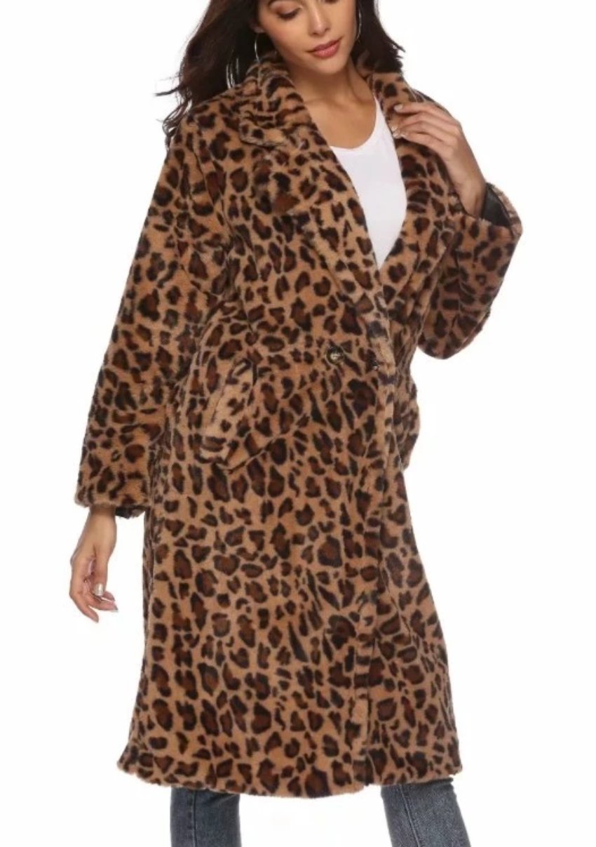Animal Print Midi Women's Coat: Embrace the Wild Side in Style!