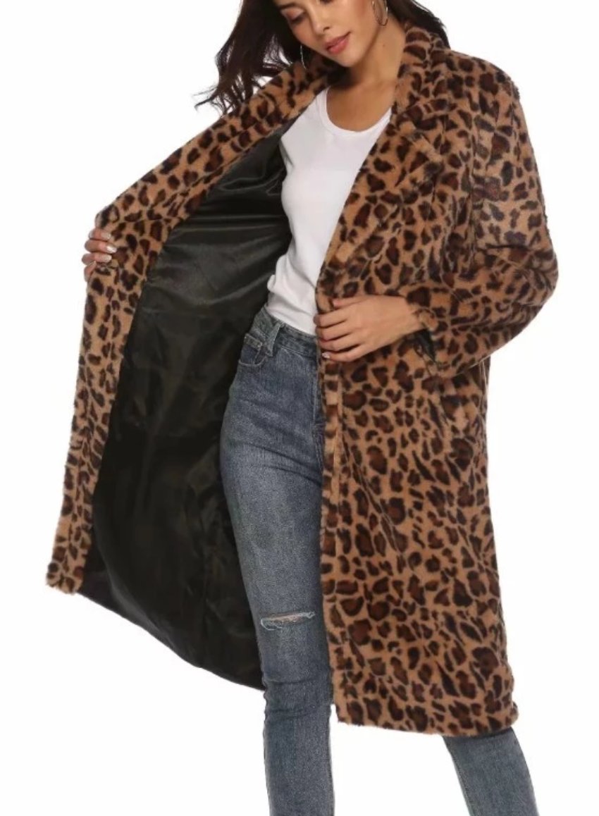 Leopard Print Mid-Length Women's Coat