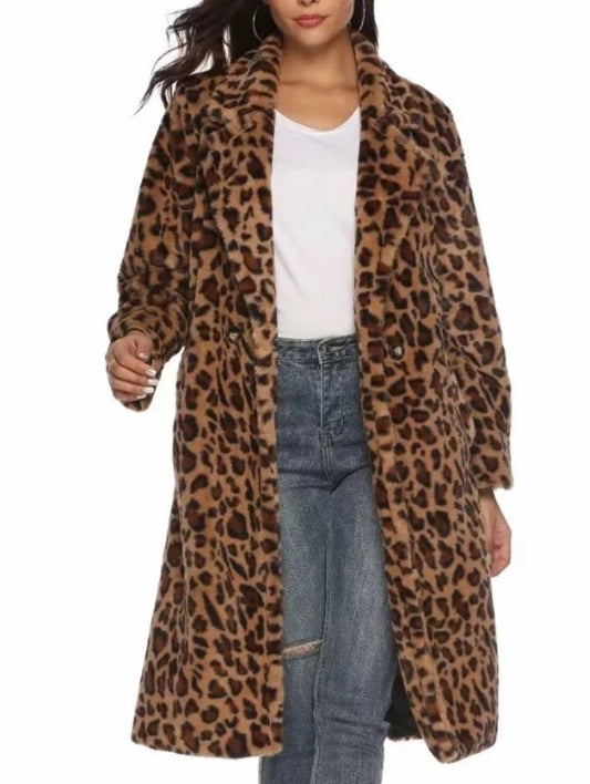 Leopard Print Mid-Length Women's Coat