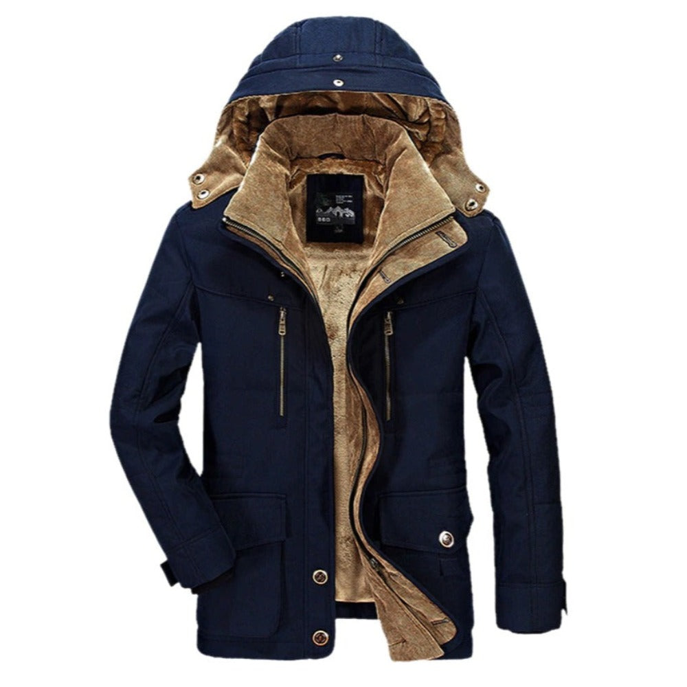 Hooded Winter Parka Coat for Men with Inner Fleece