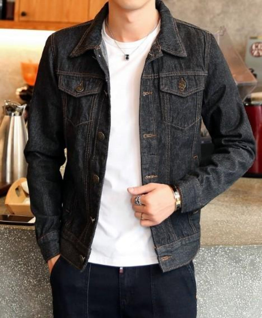 Classic Denim Jacket with Dual Pockets for Men