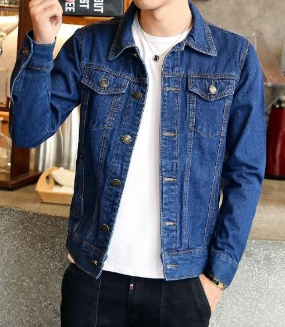 Classic Denim Jacket with Dual Pockets for Men