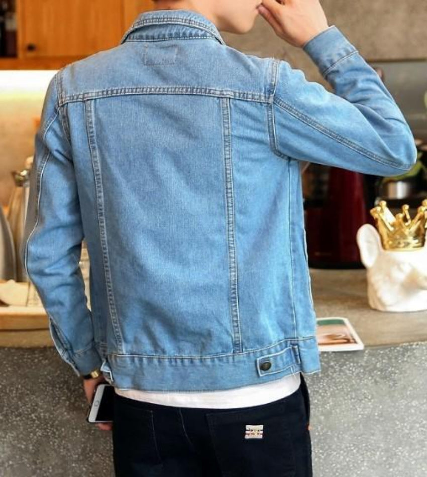 Classic Denim Jacket with Dual Pockets for Men
