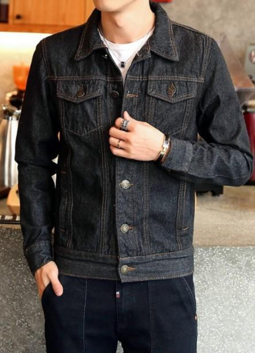 Classic Denim Jacket with Dual Pockets for Men