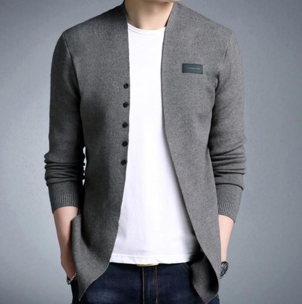 Button-Front Slim Fit Cardigan for Men
