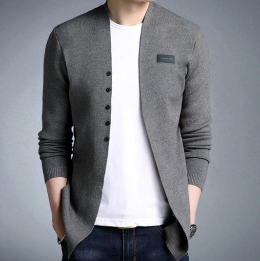 Button-Front Slim Fit Cardigan for Men