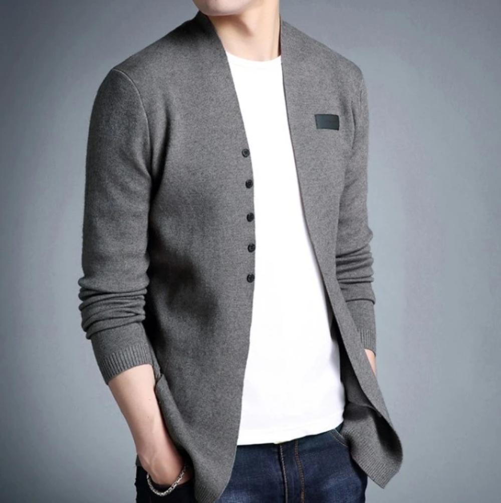 Button-Front Slim Fit Cardigan for Men