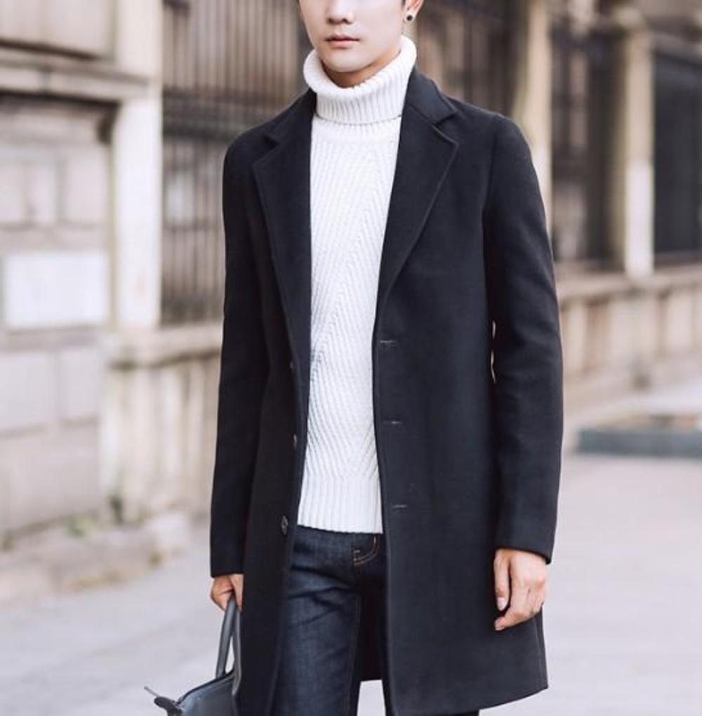 Dark Gray Mid-Length Slim Fit Men's Overcoat