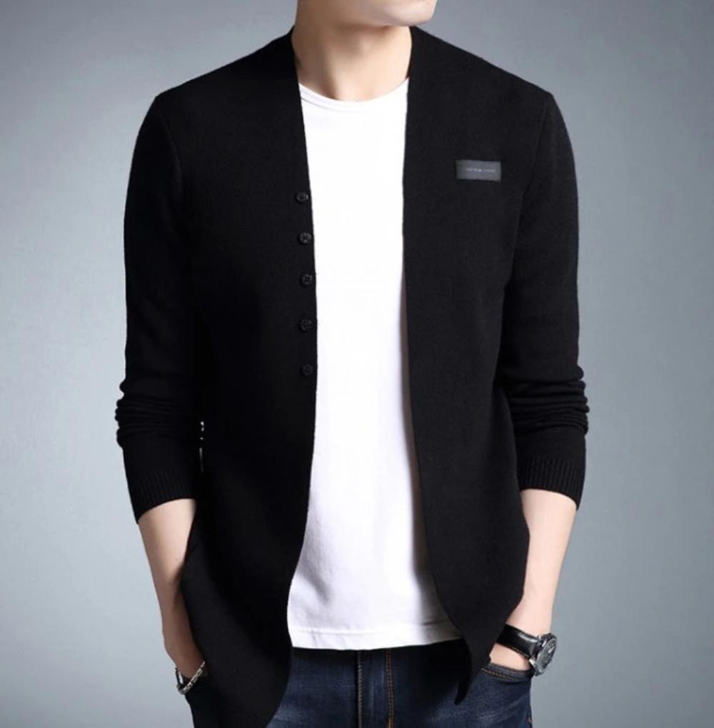 Button-Front Slim Fit Cardigan for Men