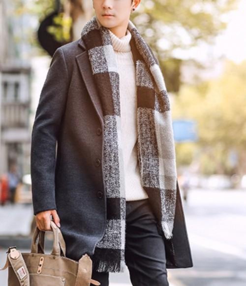 Dark Gray Mid-Length Slim Fit Men's Overcoat