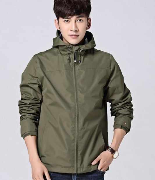 Windproof Hooded Jacket for Men with Elevated Collar