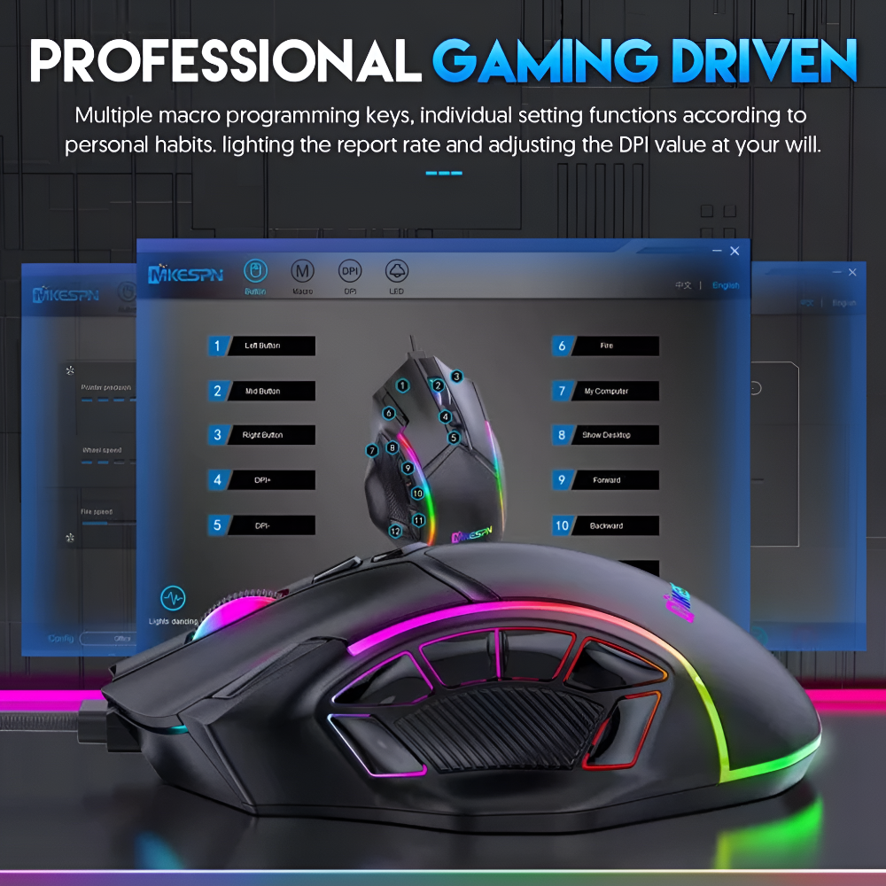 Dragon Ultimate Gaming Mouse - Unleash Your Gaming Potential with 12800 DPI and 12 Programmable Keys
