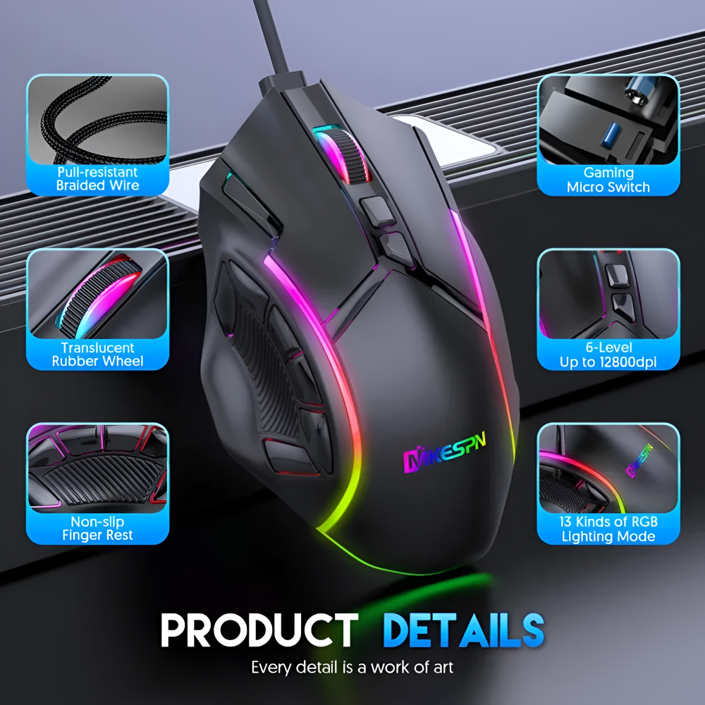 Dragon Ultimate Gaming Mouse - Unleash Your Gaming Potential with 12800 DPI and 12 Programmable Keys