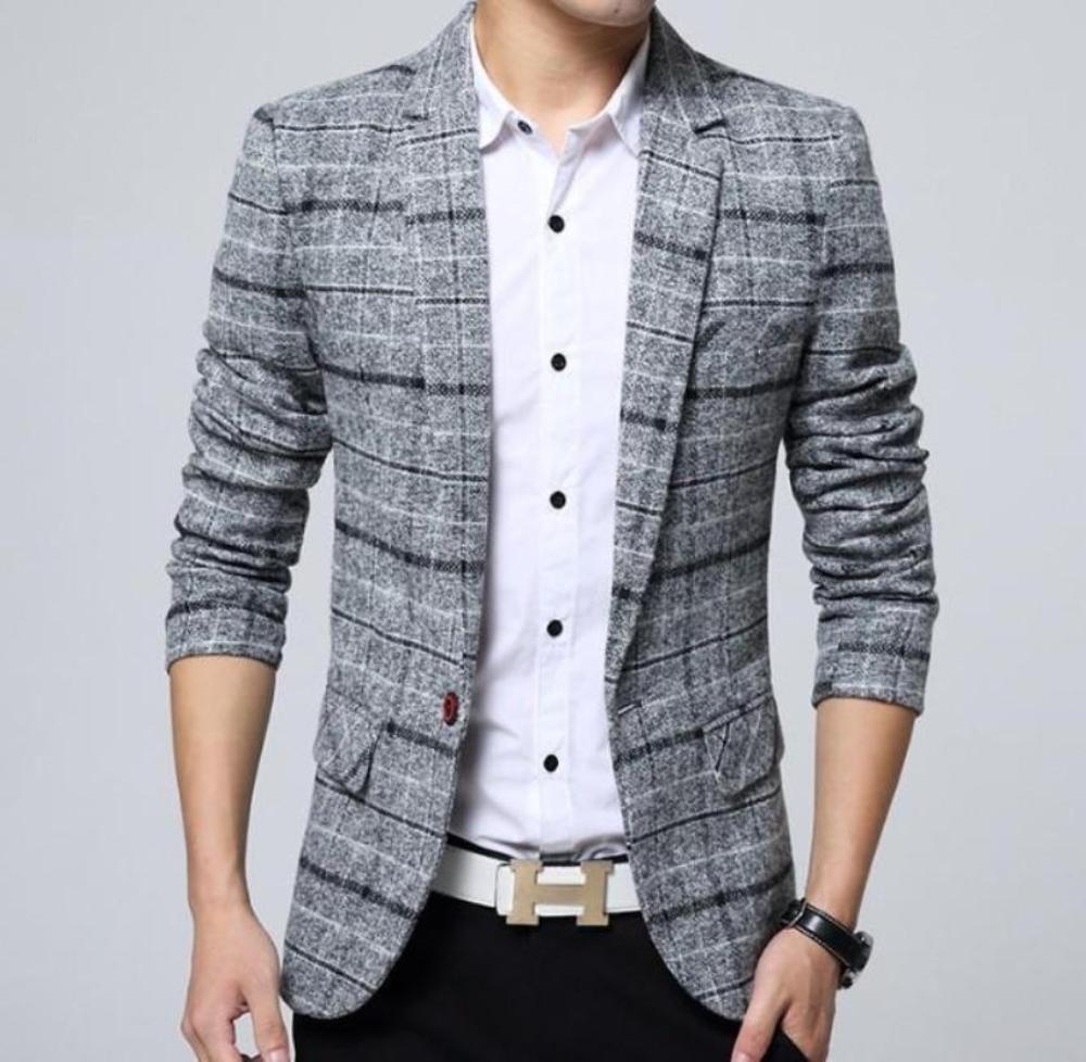 Navy Checkered Men's Sports Coat