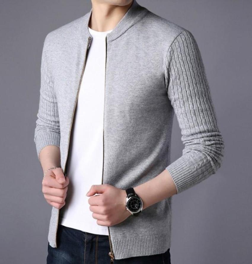 Zip Up Men's Cardigan with Round Neck