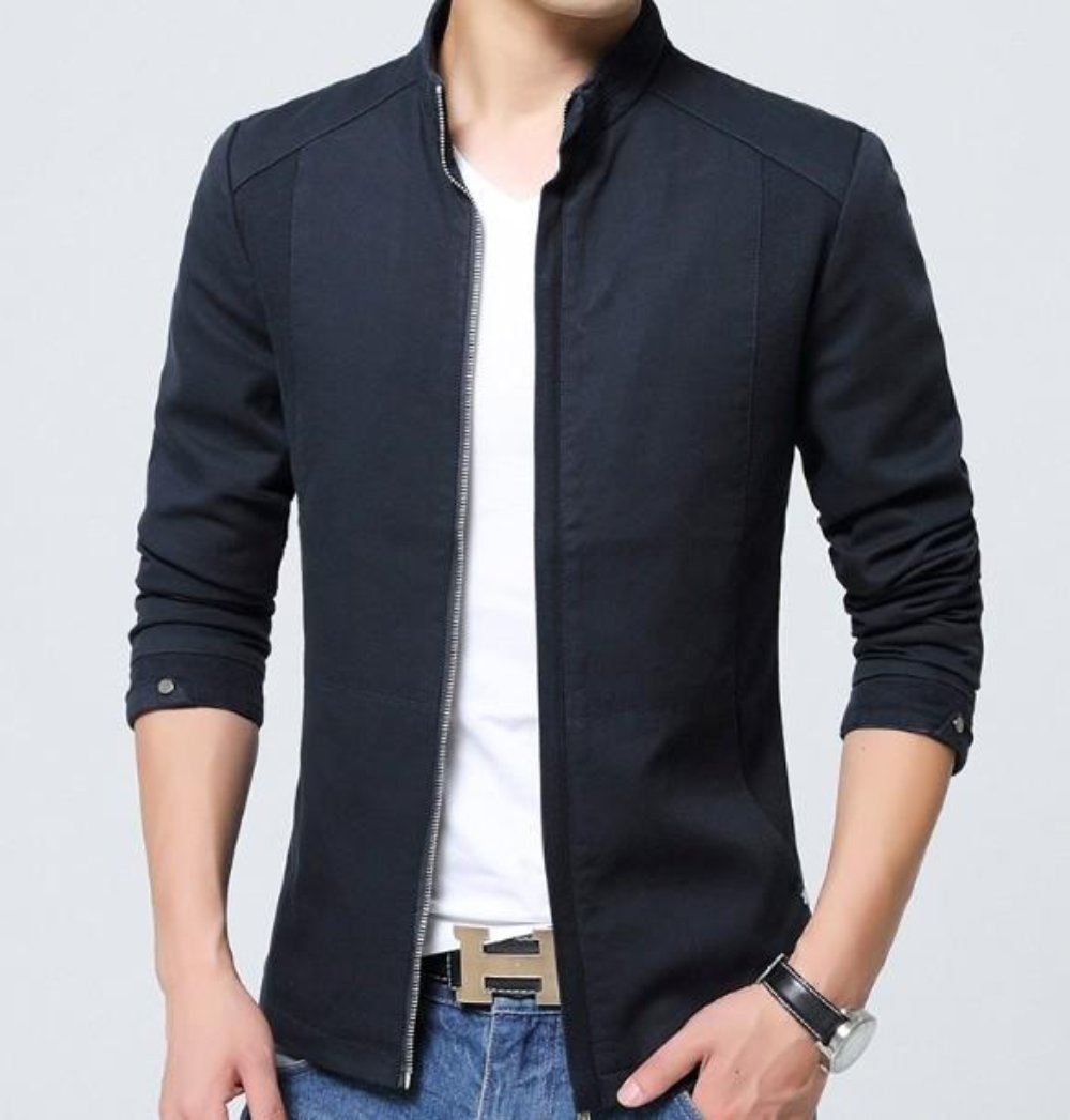 Black Slim Fit Men's Zip-Up Jacket