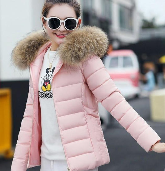 Slim Fit Pink Hooded Winter Zip Up Short Coat for Women