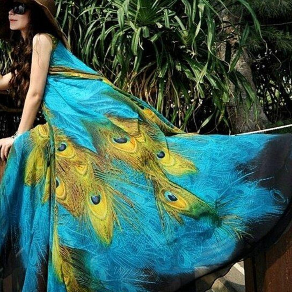 Peacock Sleeveless Dress with Long One Piece Design