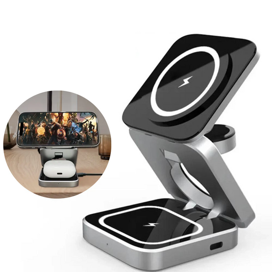 3 in 1 Foldable Phone Stand with Wireless Charging Capability