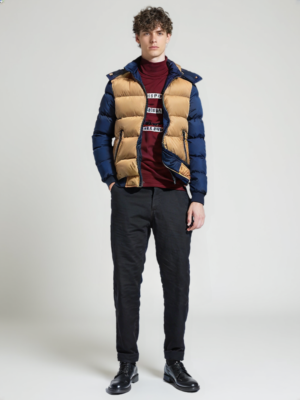 Removable Hooded Men's Two-Toned Quilted Jacket