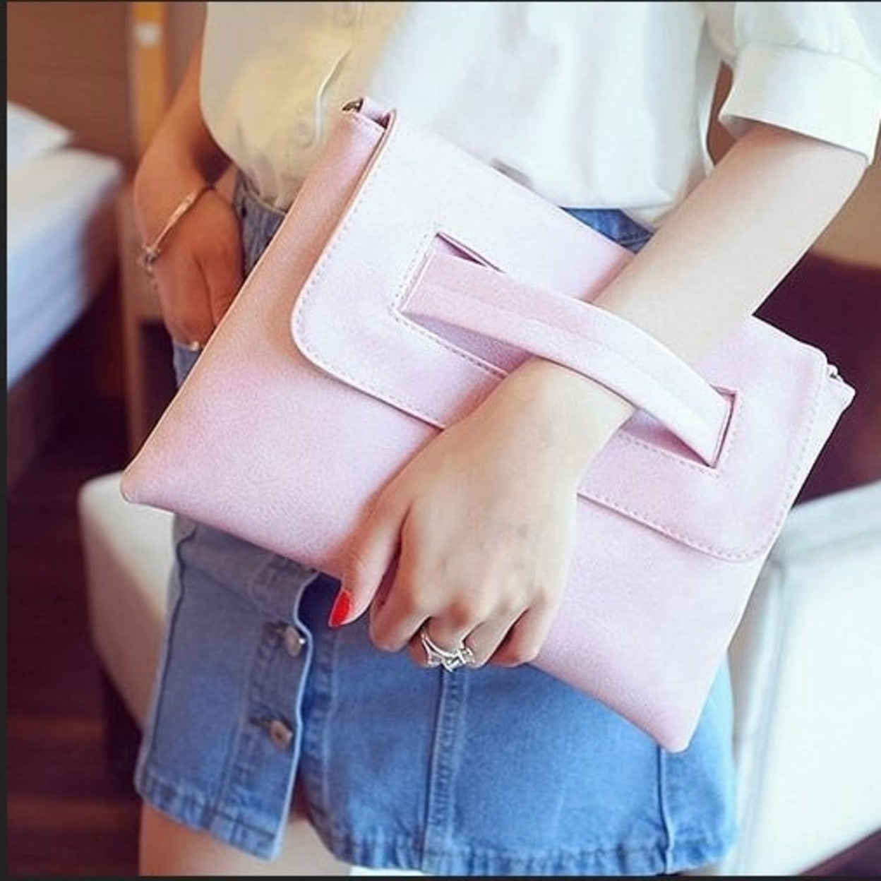 Faux Leather Envelope Clutch for Women