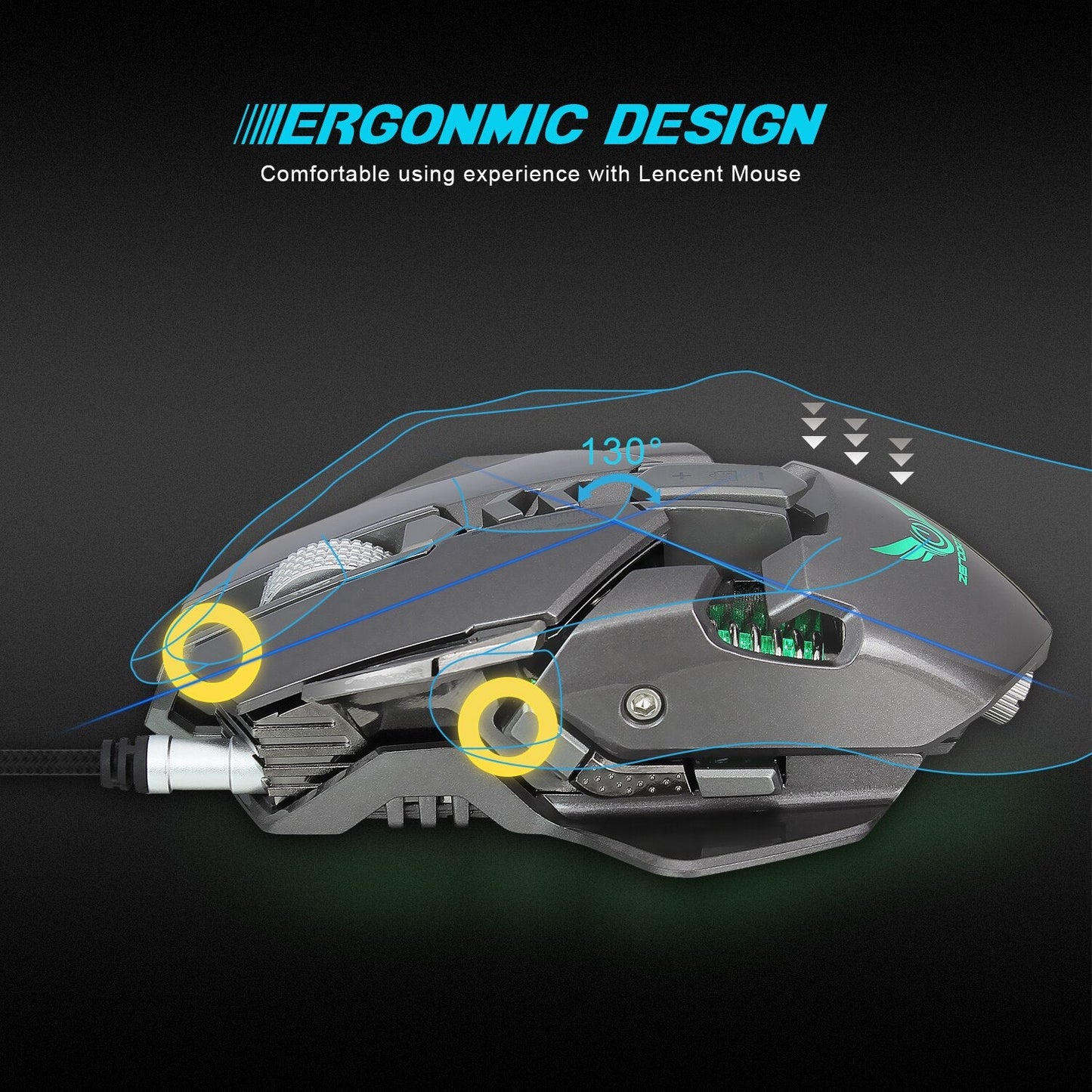 Breathing Light Gaming Mouse with 7 Programmable Buttons and 3200 DPI Wired Connection for Ninja-like Precision