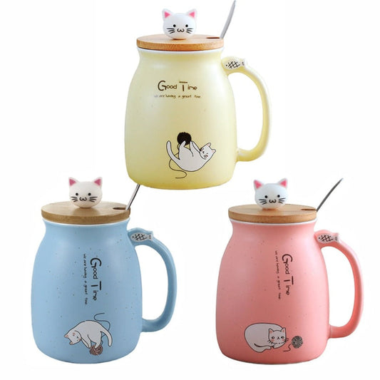 Cute Cartoon Cat Ceramic Coffee Mug