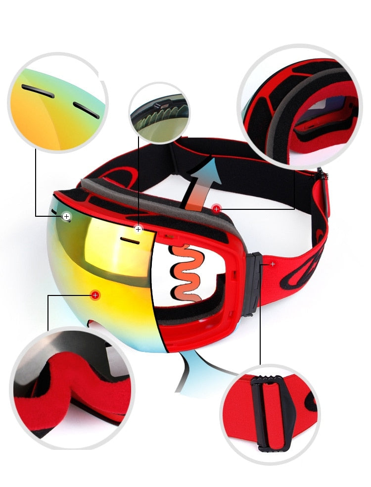 Dual-layered Ski Goggles with UV 400 Shield and Anti-Fog Technology