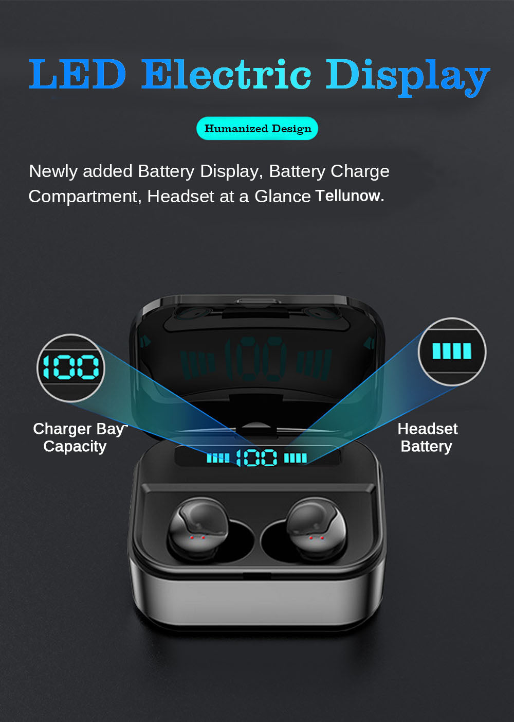 Wireless Waterproof Stereo Earbuds with CX7 Bluetooth 5.0 and 2200mah Charging Case