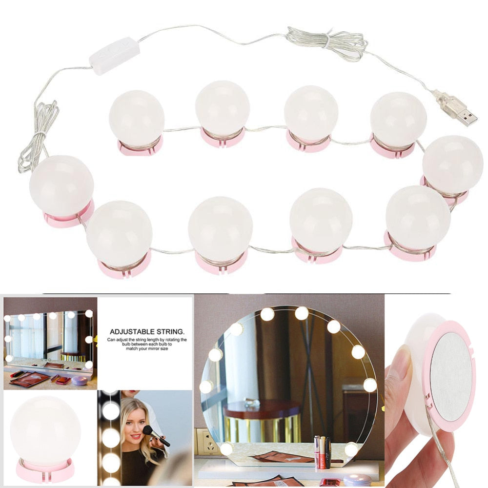 LED Vanity Table with Adjustable Brightness Lights - Set of 10 Bulbs