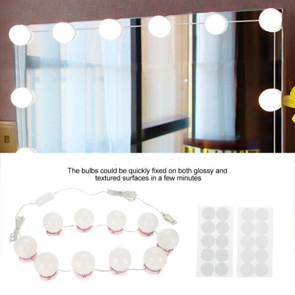 LED Vanity Table with Adjustable Brightness Lights - Set of 10 Bulbs